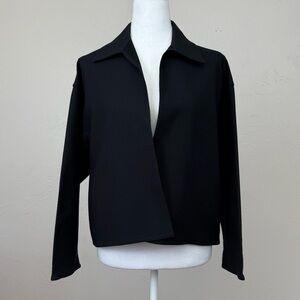 Vintage Zoran Textured Black Cotton Minimalist Boxy Open Blazer Jacket O/ S M L